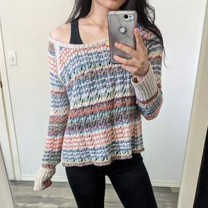 Free People Striped Long Sleeve Knit Sweater